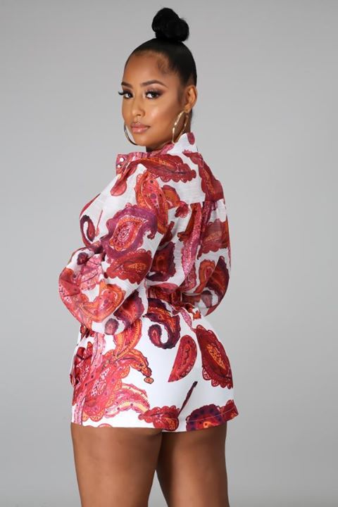 Paisley Print Button Short Set