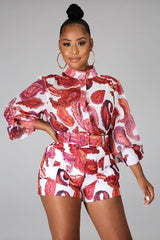 Paisley Print Button Short Set