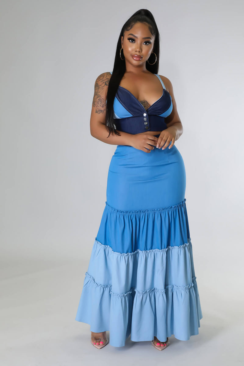 Off To Paradise Denim Skirt Set