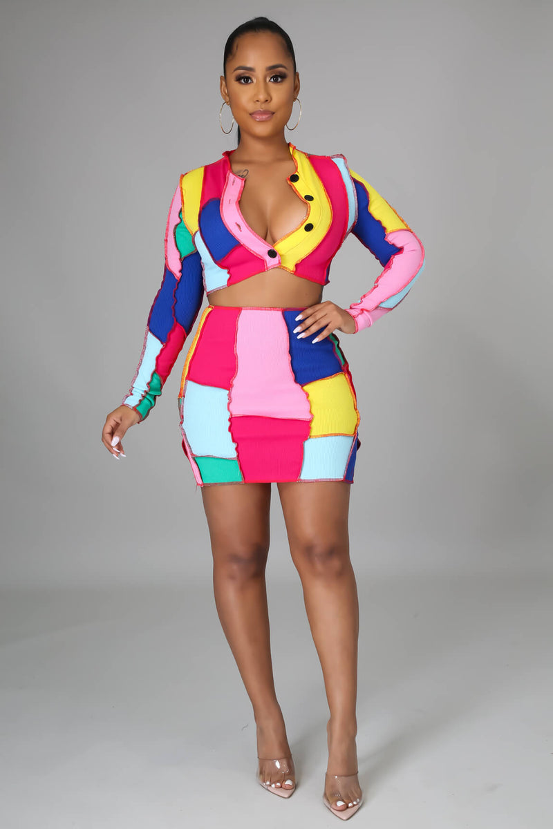 Color Block Skirt Set